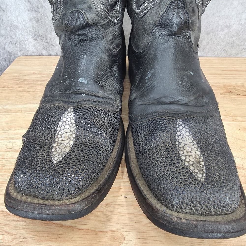 Texas Country Cowboy Boots Men 11 Black Stingray Leather Western Rodeo Will Onyx - Picture 4 of 12